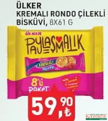 ÜLKER RONDO ÇİLEKLİ KREMALI BİSKÜVİ 8X61 G ÜLKER RONDO ÇİLEKLİ KREMALI BİSKÜVİ 8X61 G